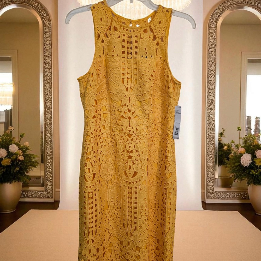 ANTONIO MELANI Yellow Lace Midi Dress
